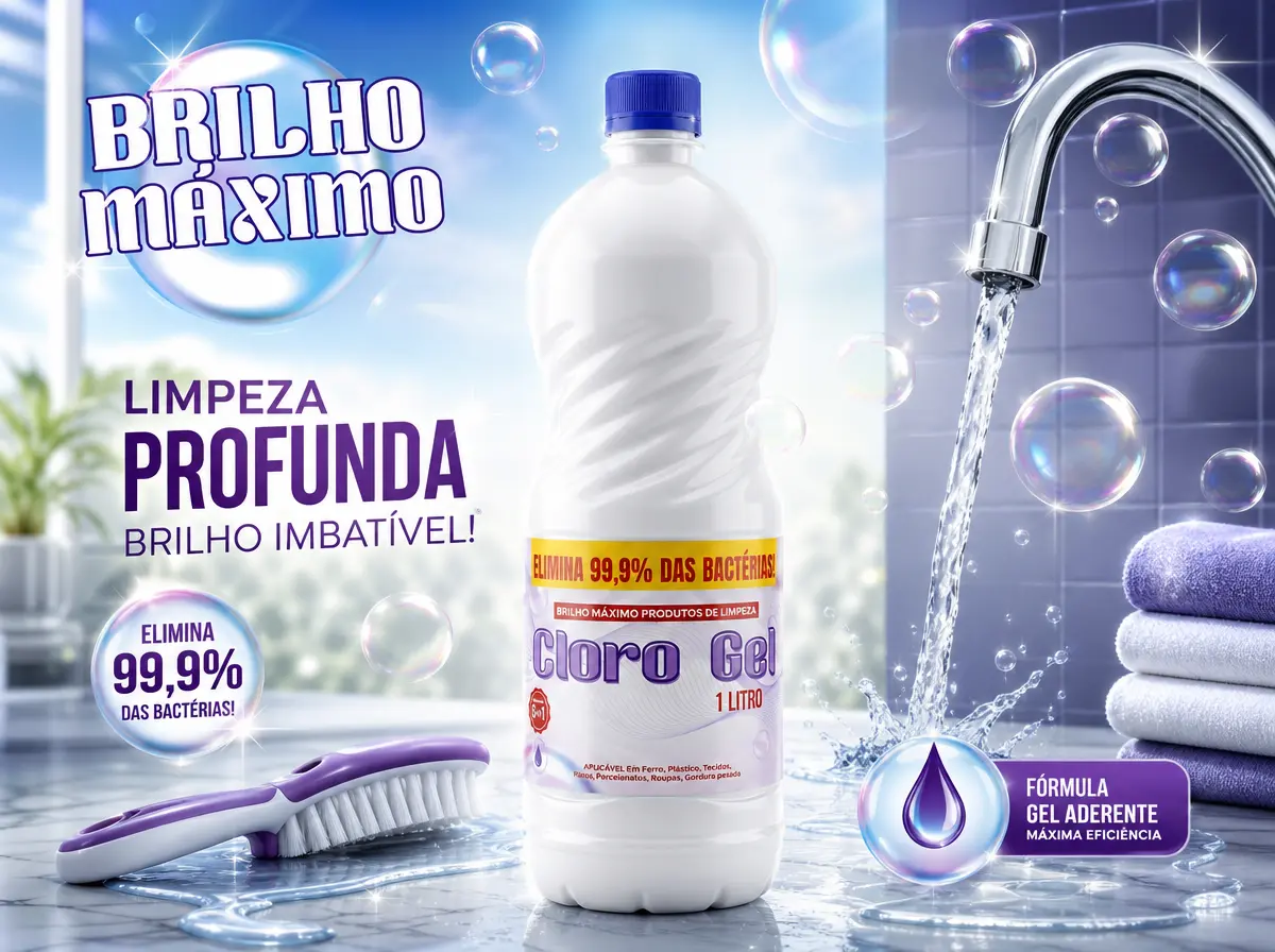 Cloro Gel Brilho Máximo de 1 litro para limpeza multiuso